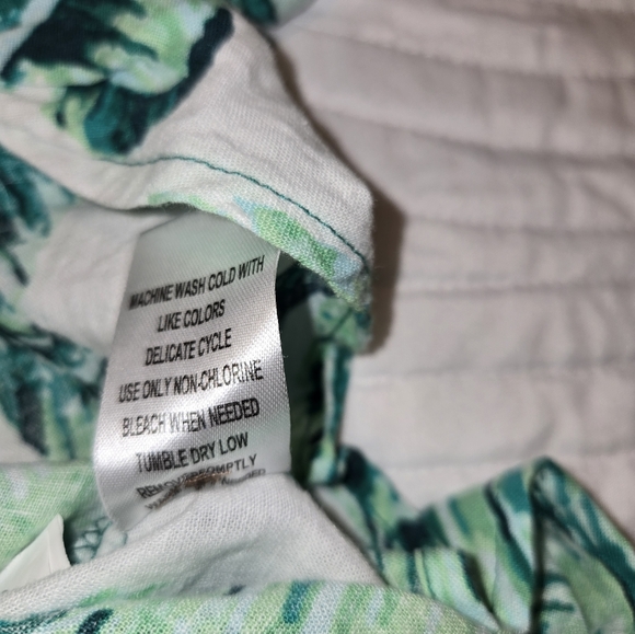 Margaritaville green Tropical Print Shirt Linen Blend Tie Front Women's Size XXL - Picture 8 of 9